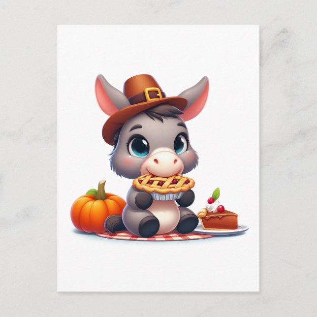 Sweet Donkey Eats Thanksgiving Pie  Postcard (Front)