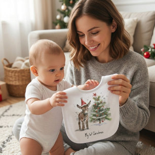 Sweet Donkey's First Christmas, custom Baby Bib