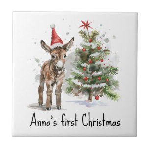 Sweet Donkey's First Christmas, custom Ceramic Tile