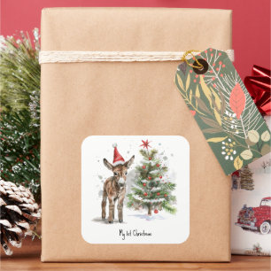 Sweet Donkey's First Christmas, custom Square Sticker