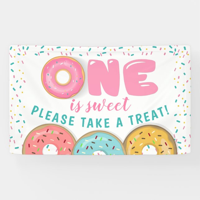 Sweet Donut 1st Birthday Party Take A Treat Banner (Horizontal)