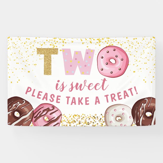 Sweet Donut 2nd Birthday Party Take A Treat Banner (Horizontal)