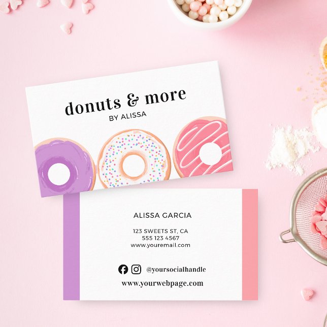 Sweet Donut Bakery Professional Business Card (Front and back of standard size card is shown with square corners. Choose size + corner. Packs of 50)