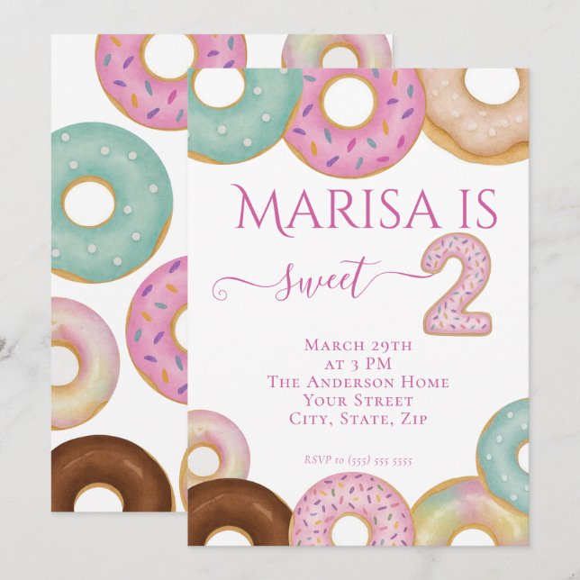 Sweet Donut Birthday | Colorful Kids Party -  Invitation (Front/Back)