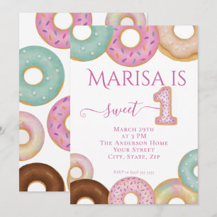 Sweet Donut Birthday Colorful Kids Party - Invitation