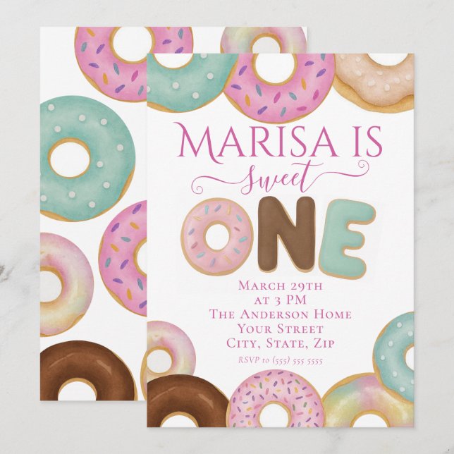 Sweet Donut Birthday | Colorful Kids Party -  Invitation (Front/Back)