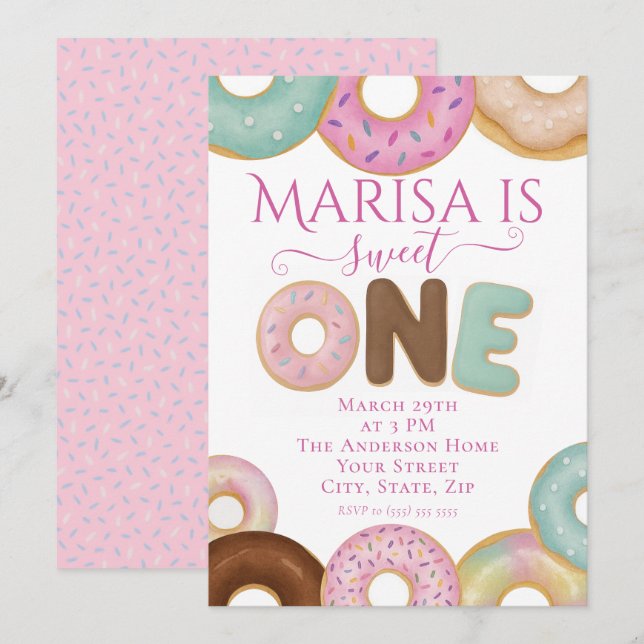 Sweet Donut Birthday | Colorful Kids Party -  Invitation (Front/Back)