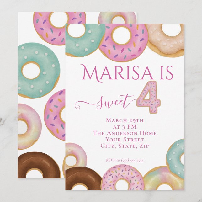 Sweet Donut Birthday | Colorful Kids Party -  Invitation (Front/Back)