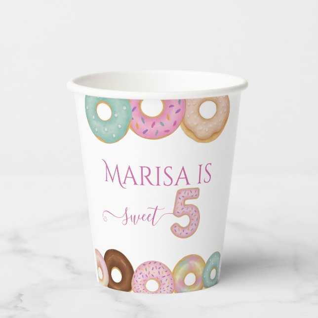 Sweet Donut Birthday | Colorful Kids Party -  Paper Cups (Front)