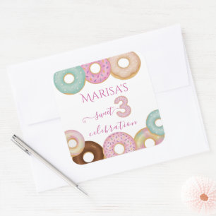 Sweet Donut Birthday Colorful Kids Party - Square Sticker