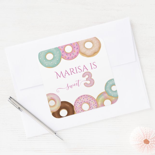 Sweet Donut Birthday | Colorful Kids Party -  Square Sticker (Envelope)