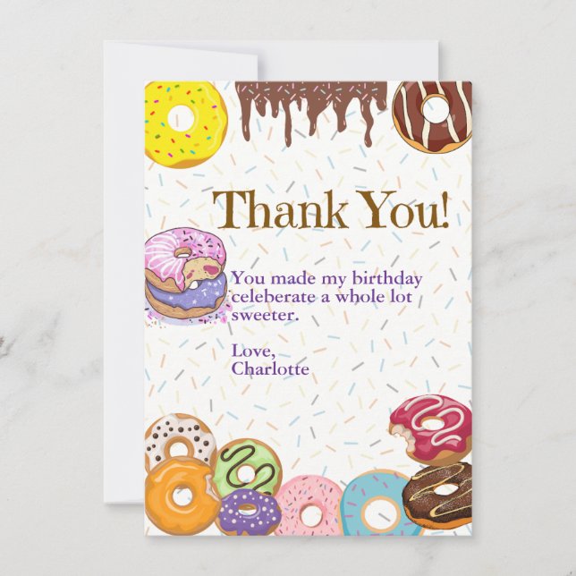 Sweet Donut Birthday Thank You Card (Front)