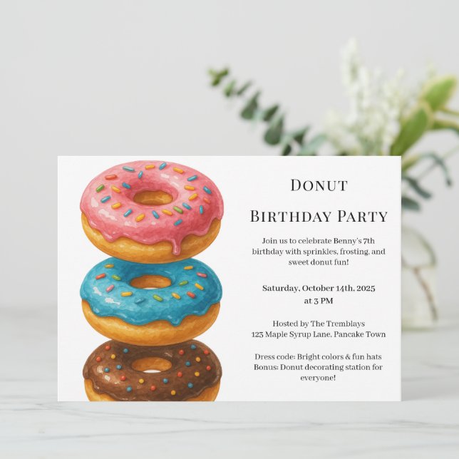 Sweet Donut Brunch | Birthday Celebration Invitation (Standing Front)