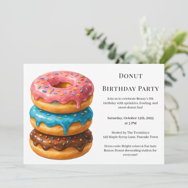 Sweet Donut Brunch | Birthday Celebration Invitation (Standing Front)