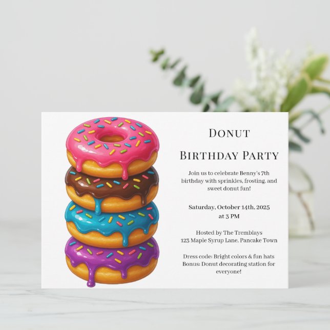 Sweet Donut Brunch | Birthday Celebration Invitation (Standing Front)