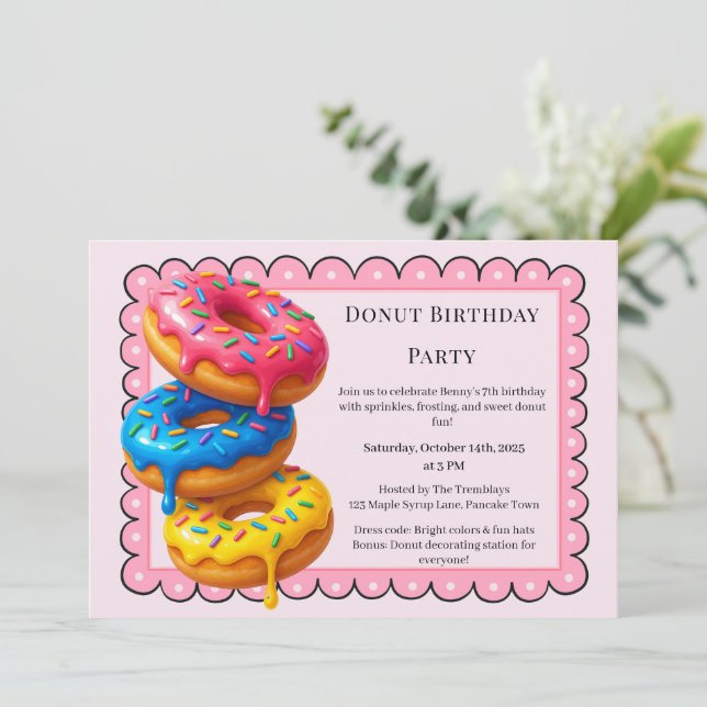Sweet Donut Brunch | Birthday Celebration Invitation (Standing Front)