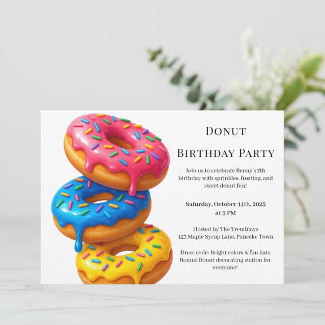 Sweet Donut Brunch | Birthday Celebration Invitation (Standing Front)