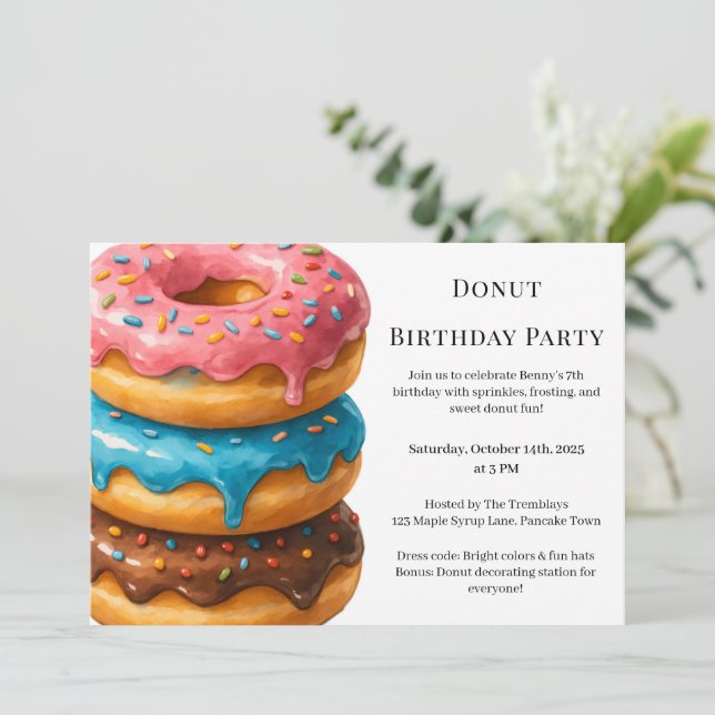 Sweet Donut Brunch | Birthday Celebration Invitation (Standing Front)