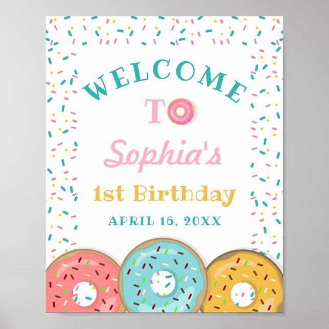 Sweet Donut Party Doughnut Birthday Welcome Sign (Front)