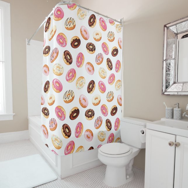 Sweet Donut Pattern Shower Curtain (In Situ)