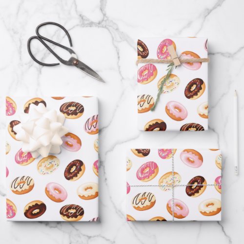 Sweet Donut Pattern Wrapping Paper Sheets