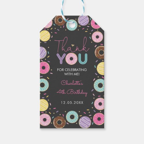 Sweet Donut Rainbow Donuts Chalkboard Thank You Gift Tags