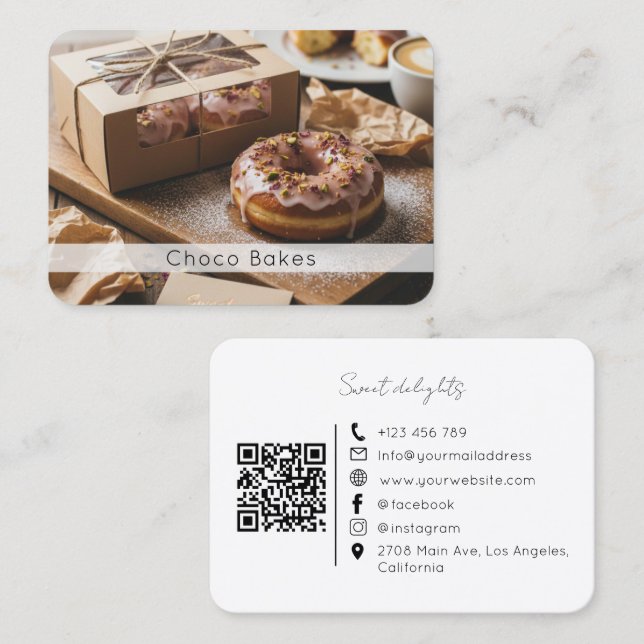 Sweet Donut Treats Artisan Bakery QR Code Card (Front/Back)