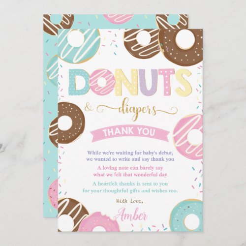 Sweet Donuts and Diapers Doughnuts Baby Shower Thank You Card