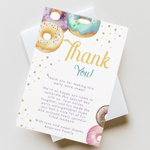 Sweet Donuts Any Age Birthday Party Watercolor Thank You Card