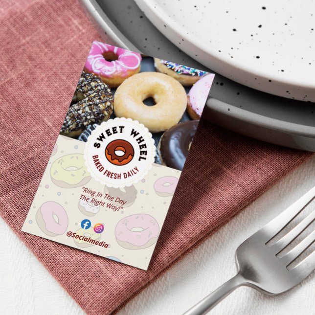 Sweet Donuts Business | Cream Cute Barcode Busines Card (Creator Uploaded)