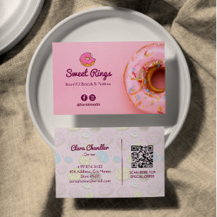 Sweet Donuts Business   Pink Cute Barcode Card