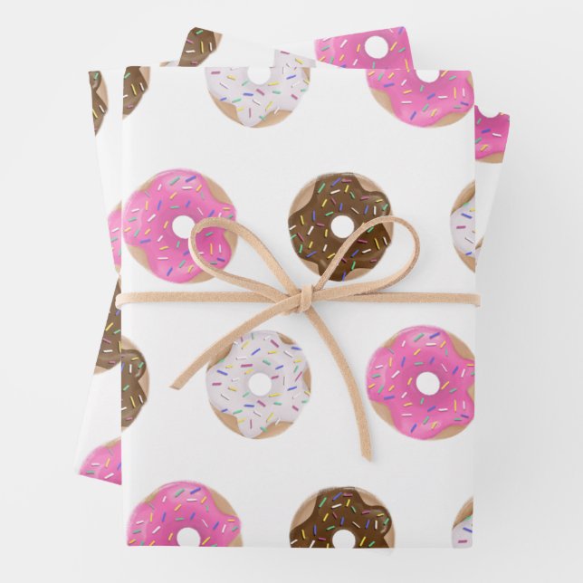 Sweet Donuts Cute Birthday Valentines Day Wrapping Paper Sheets (In situ)