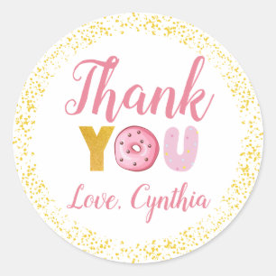 Sweet Donuts Party Gold Glitter Thank You Classic Round Sticker