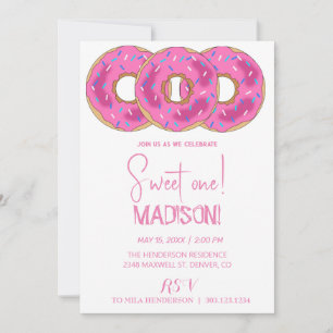 Sweet donuts, rainbow colors, sweet first birthday invitation