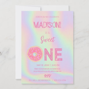Sweet donuts, rainbow colors, sweet first birthday invitation