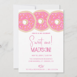 Sweet donuts, rainbow colors, sweet first birthday invitation