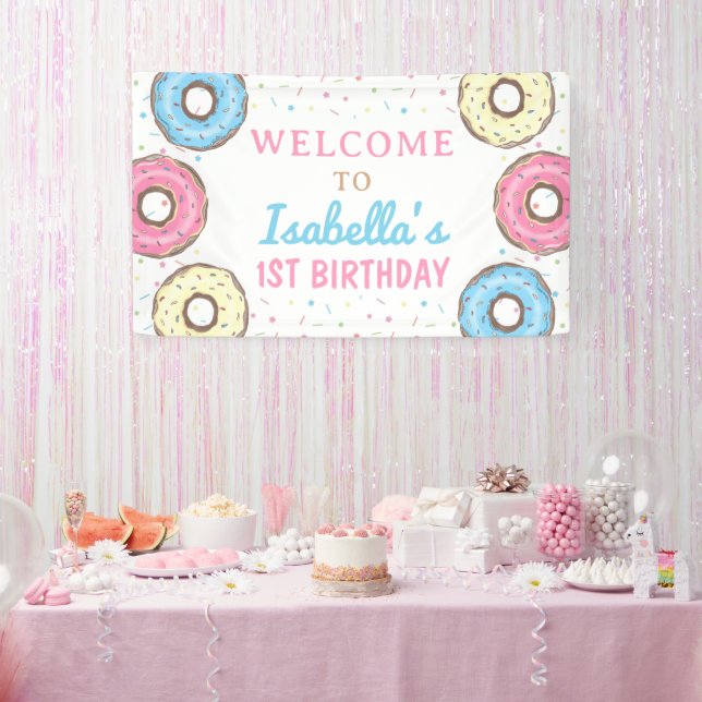 Sweet Donuts Sprinkles Birthday Welcome Backdrop Banner (Party)