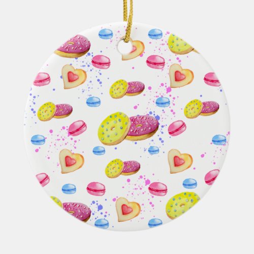 Sweet donuts with colorful glaze ceramic ornament
