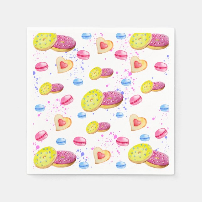 Sweet donuts with colorful glaze pattern napkins (Front)