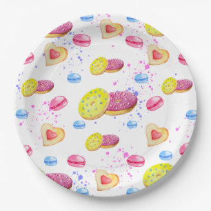 Sweet donuts with colorful glaze pattern paper plates