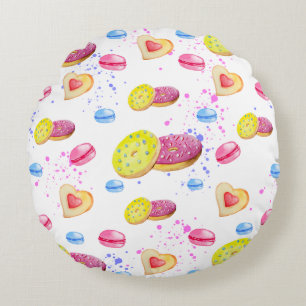 Sweet donuts with colorful glaze pattern round pillow