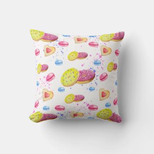 Sweet donuts with colorful glaze pattern throw pillow