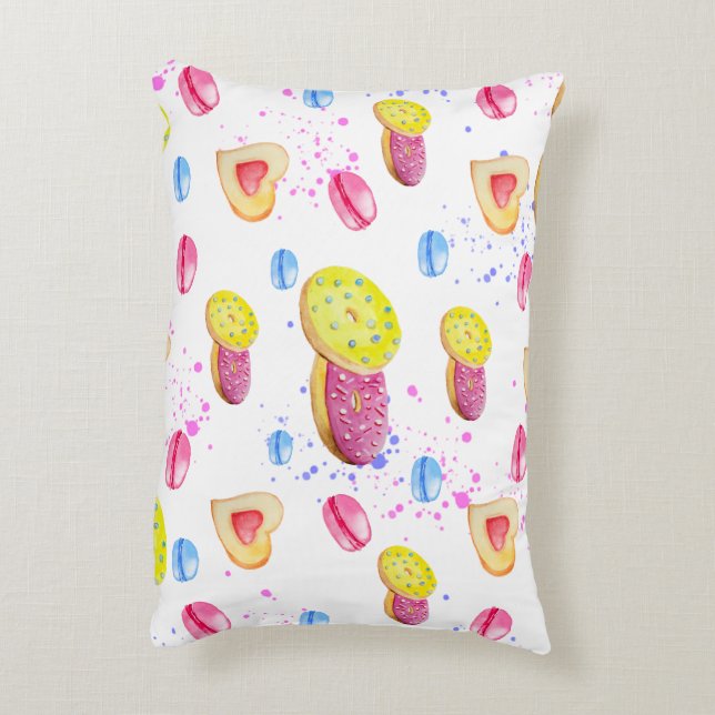 Sweet donuts with colourful glaze pattern accent pillow (Back(Vertical))