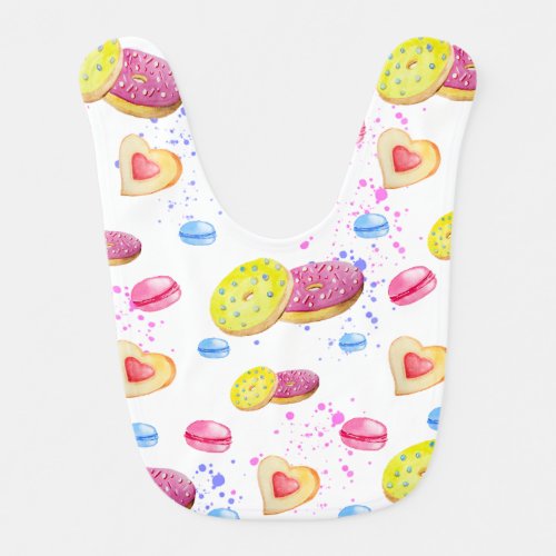 Sweet donuts with colourful glaze pattern baby bib