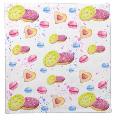 Sweet donuts with colourful glaze pattern cloth napkin