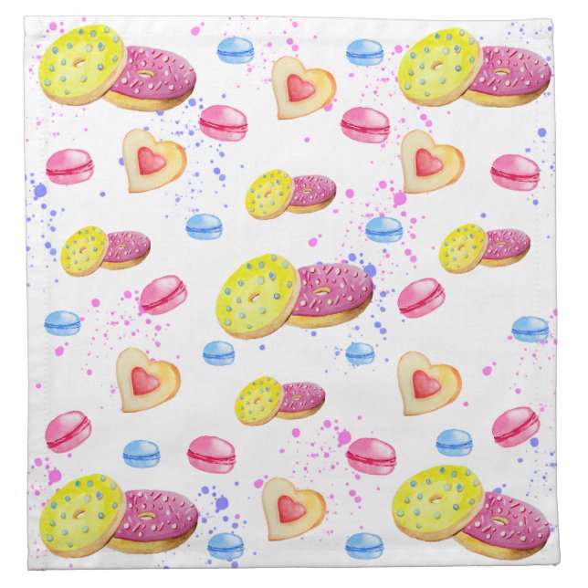 Sweet donuts with colourful glaze pattern cloth napkin (Front)