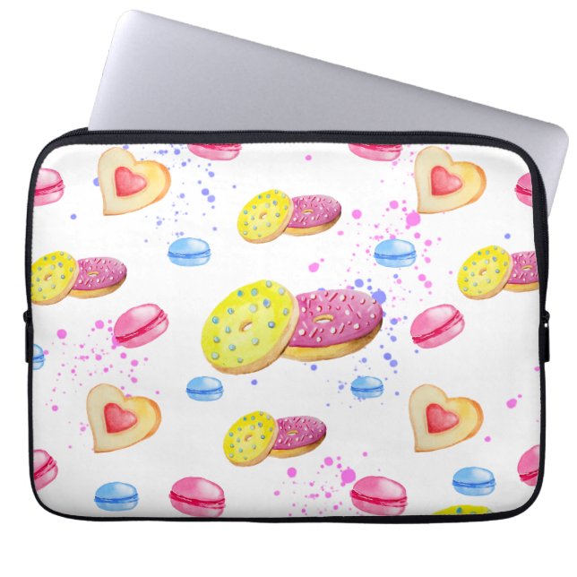Sweet donuts with colourful glaze pattern laptop sleeve (Front)