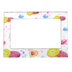 Sweet donuts with colourful glaze pattern magnetic frame