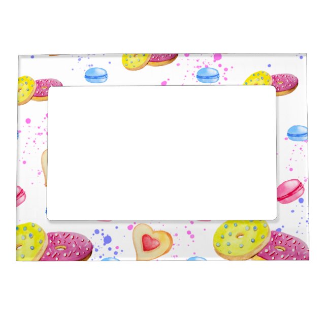 Sweet donuts with colourful glaze pattern magnetic frame (Front)