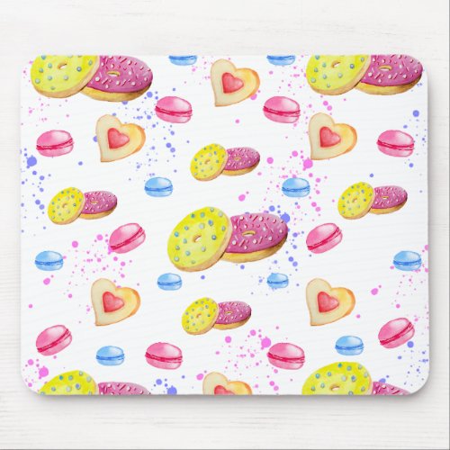 Sweet donuts with colourful glaze pattern mouse pad